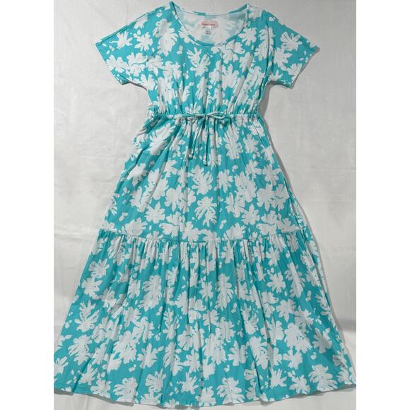 Stan Herman Dress Happy Days 100% Cotton Tiered Dress Aqua Size Small 048 - Picture 1 of 7